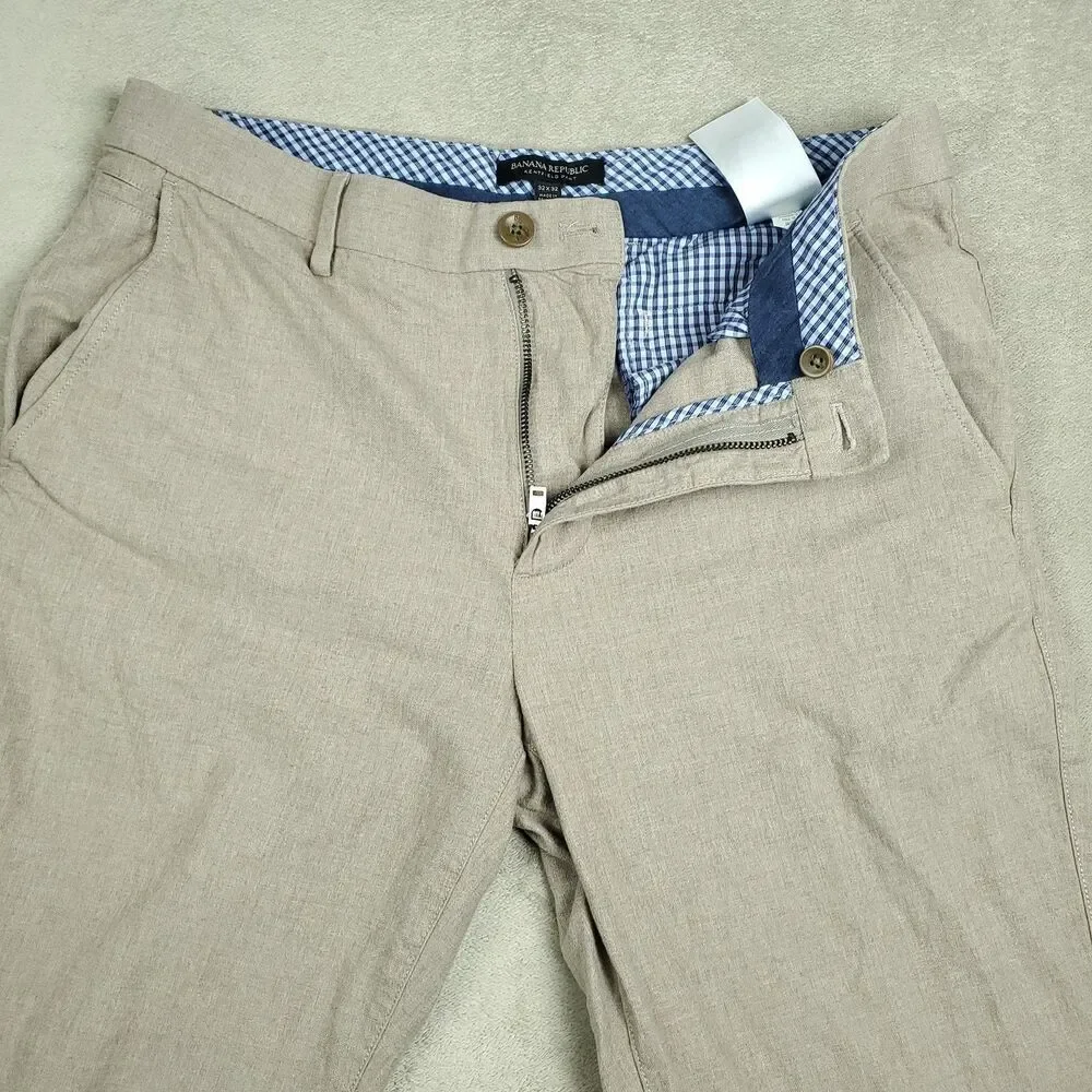 Banana Republic Kentfield Pants Mens 32x32 Beige Slim Fit 100% Cotton Chino